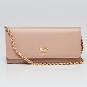 Prada Saffiano Metal Leather Chain Clutch Purse